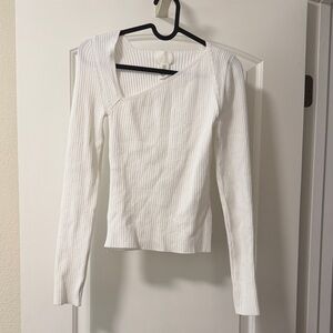 H&M White Asymmetrical Ribbed Long Sleeve Top